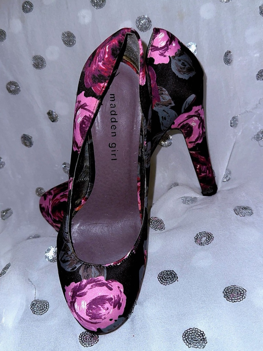 Madden Girl high heels Black Floral Platform in Pink Women's Dress Pumps sz7